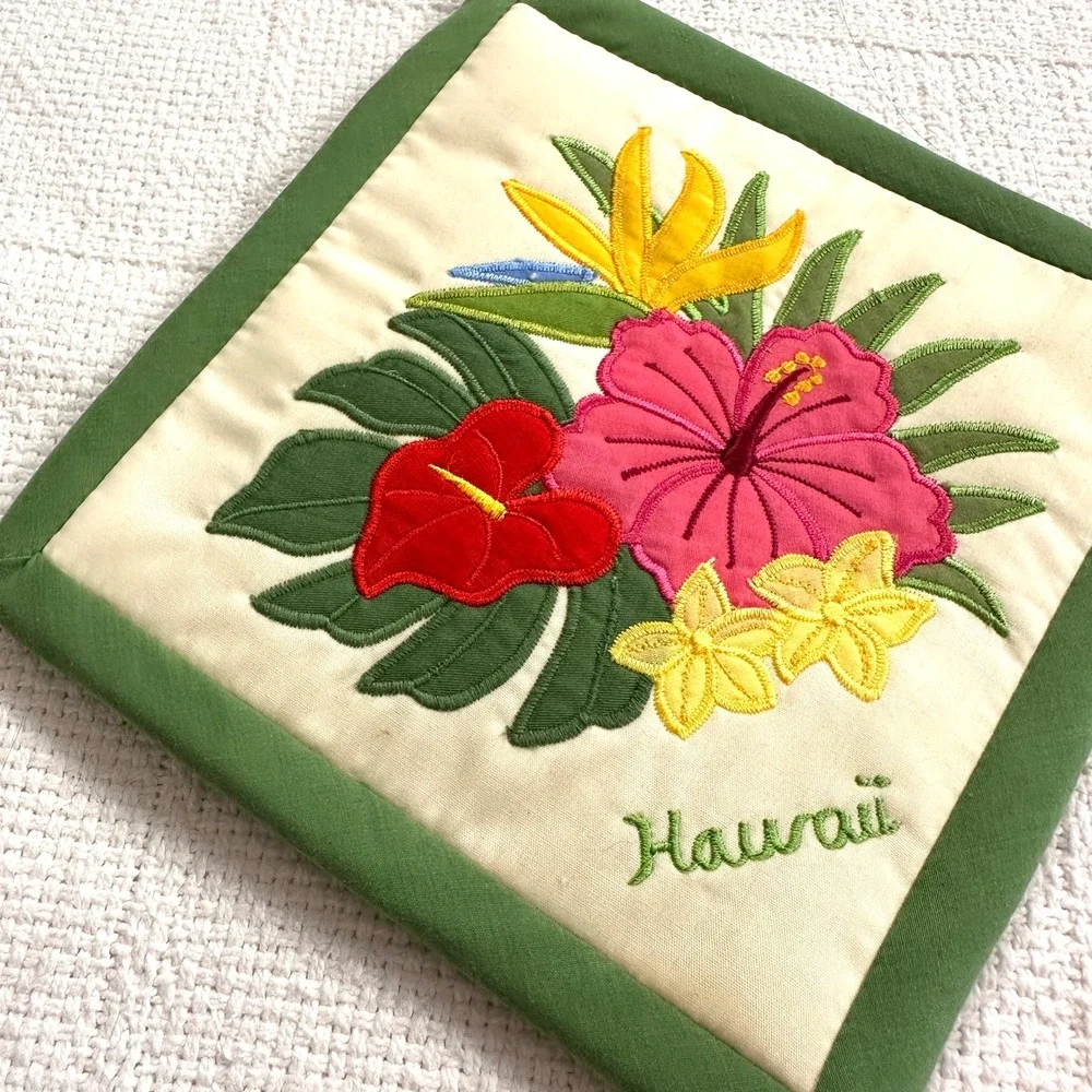 VTG Regency Creations Hawaii Embroidered Pot Holder Hot Pad Hibiscus Floral